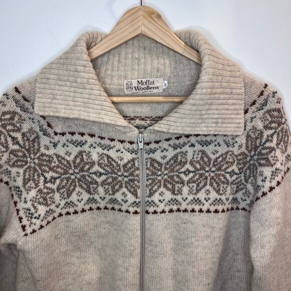 Moffat Woollens Vintage Zip-Up Wool Cardigan Sweater Size 40/US L Fair‎ Isle - Picture 4 of 6